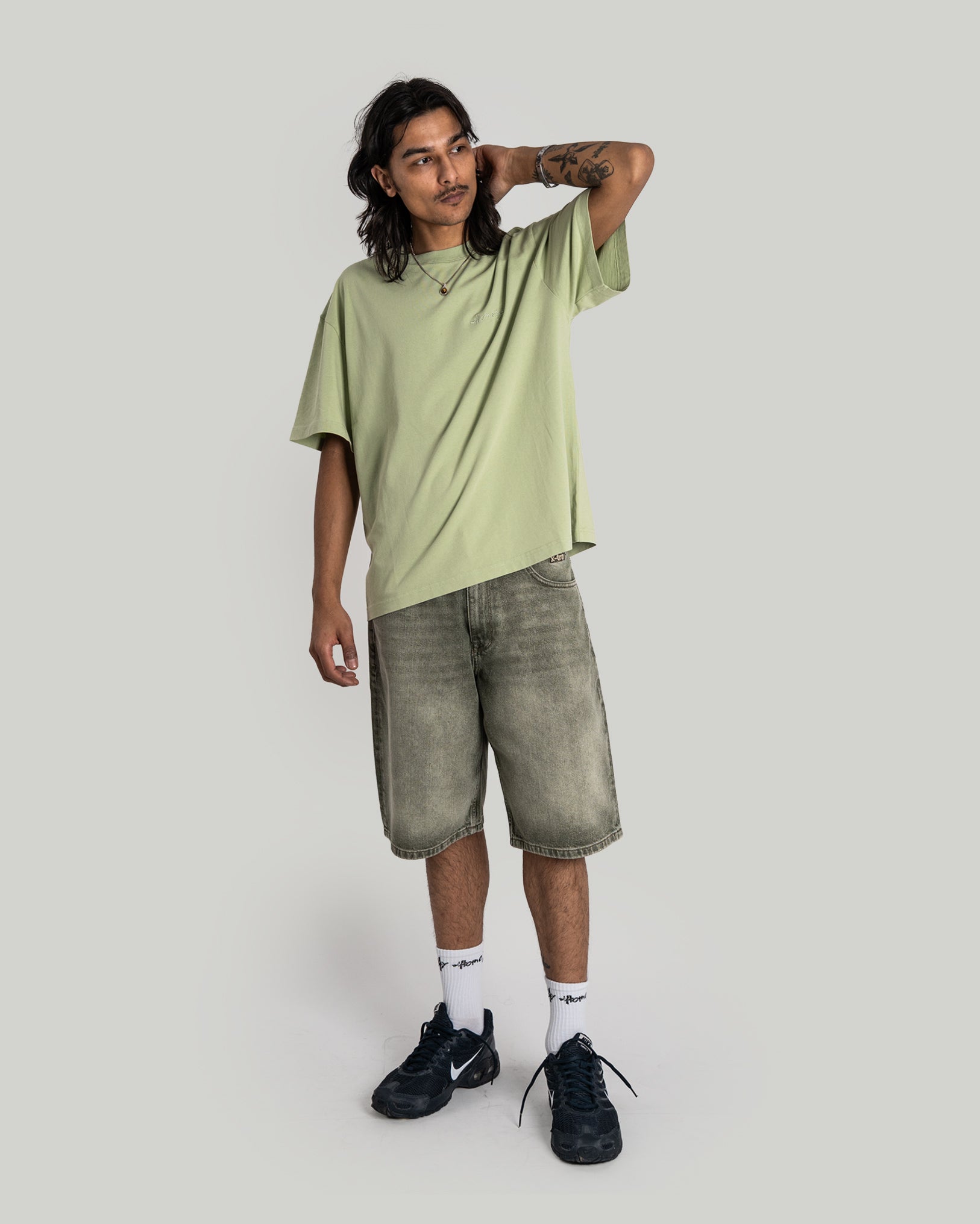 HOMEBOY x-tra BAGGY Denim Shorts Washed Green – Jorts – Homeboy
