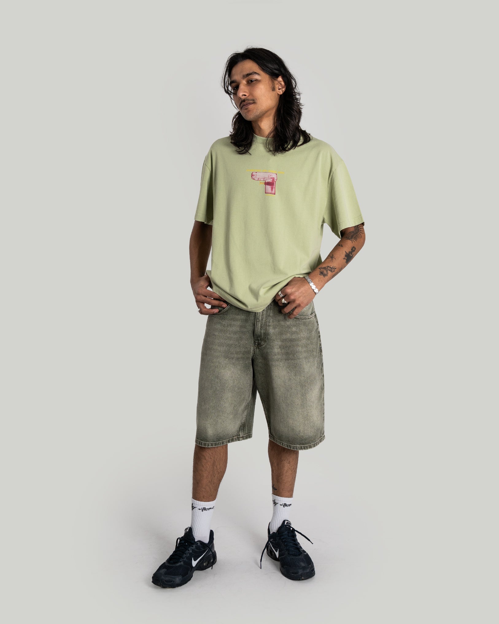 HOMEBOY x-tra BAGGY Denim Shorts Washed Green – Jorts – Homeboy